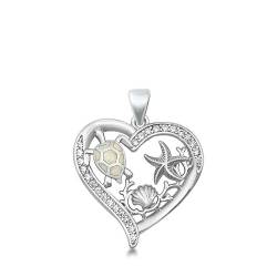Joyara Sterling Silber Weiß Opal Herz Leben im Meer Anhänger Halskette (Verfügbare Kettenlänge 40cm - 45cm - 50cm - 55cm) 50cm von Joyara