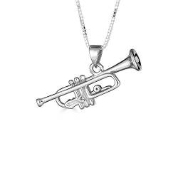 Sterling Silber 3D Trompete Musik Anhänger Halskette (Verfügbare Kettenlänge 40cm - 45cm - 50cm - 55cm) von Joyara