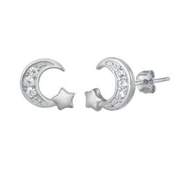 Sterling Silber 925 Mond und Stern Ohrstecker Ohrringe LTDELEC411301 von Joyara