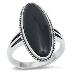 Sterling Silber 925 Schwarzer Achat Onyx Ring 55 von Joyara