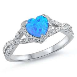 Sterling Silber Blau Opal, Zirkonia Herz Ring LTDONRC105138-BO100 von Joyara