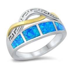 Sterling Silber Blau Opal Aztec Ring LTDONRO150775-BO60 von Joyara
