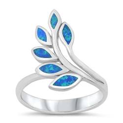 Sterling Silber Blau Opal Blätter Ring LTDONRO150836-BO70 von Joyara