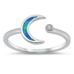 Sterling Silber Blau Opal Crecent Mond Ring LTDONRO150683-BO90 von Joyara