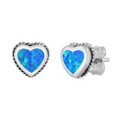Sterling Silber Blau Opal Herz Ohrringe.(KEOEL451004-BO) von Joyara