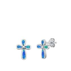 Sterling Silber Blau Opal Kreuz Ohrringe. (KEOEL451202-BO) von Joyara