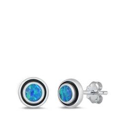 Sterling Silber Blau Opal Runde Ohrringe. (KEOEL451120-70) von Joyara