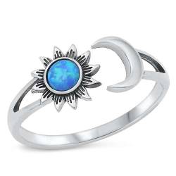 Sterling Silber Blau Opal Sonne & Mond Ring LTDONRO151009-BO100 von Joyara