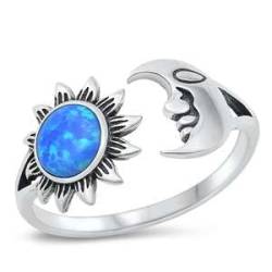 Sterling Silber Blau Opal Sonne & Mond Ring LTDONRO151010-BO70 von Joyara