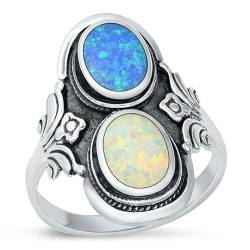 Sterling Silber Blau & Weiß Opal Ring LTDONRS131535-BW100 von Joyara