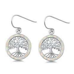 Sterling Silber Weiß Opal Baum des Lebens Ohrringe.(KEOEL451020-WO) von Joyara