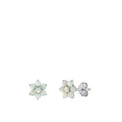 Sterling Silber Weiß Opal Blumenohrringe. (KEOEL451182-WO) von Joyara