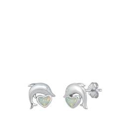 Sterling Silber Weiß Opal Delphin Heart Ohrringe... (KEOEL451129-WO) von Joyara