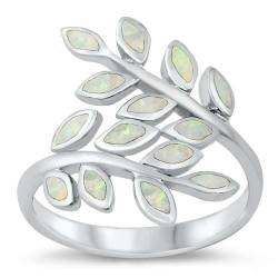 Sterling Silber Weiß Opal Fern Leaves Ring LTDONRO150818-WO60 von Joyara