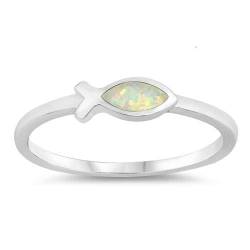 Sterling Silber Weiß Opal Religiöser Fisch Ring LTDONRO150632-WO100 von Joyara