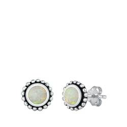Sterling Silber Weiß Opal Runde Bali Ohrringe. (KEOEL451123-80) von Joyara
