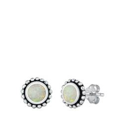 Sterling Silber Weiß Opal Runde Ohrringe. (KEOEL451117-90) von Joyara