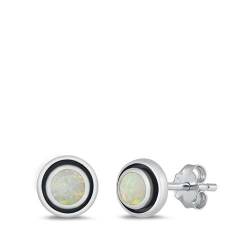 Sterling Silber Weiß Opal Runde Ohrringe.. (KEOEL451121-100) von Joyara