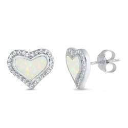 Sterling Silber Weiß Opal & Zirkonia Herz Ohrringe..(KEOEL450532-WO) von Joyara