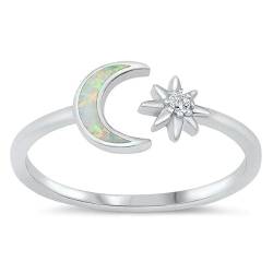 Sterling Silber Weiß Opal & Zirkonia Mond & Stern Ring LTDONRO150929-WO90 von Joyara