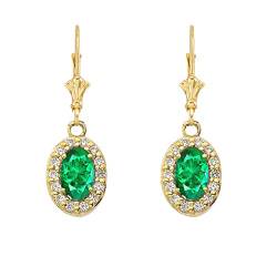 diamant und Smaragd Oval Leverback Ohrringe in 14 Karat Gelb gold von Joyara