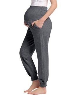 Damen Schwangerschaftshose Umstandshose Jogginghose Lang Schlafanzug/Pyjama/Yoga Hose Baumwolle(Dunkelgrau,L) von Joyaria