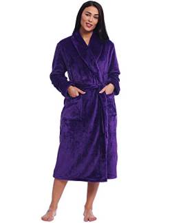 Joyaria Bademantel Damen Winter Flanell Lang Morgenmantel Fleece Warm und Weich Saunamantel und Gürtel Microfaser(Lila,Large) von Joyaria