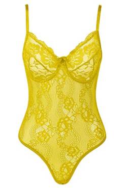 Joyaria Damen Body Shaper Lingerie Spitzenbody V-Ausschnitt Shapewear Einteiliger Bügel(Gelb,M) von Joyaria
