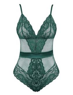 Joyaria Damen Elegant Body Wäsche Spitze Bodysuit Einteiliger Bodysuit mit V-Ausschnitt(Grün,XXL) von Joyaria