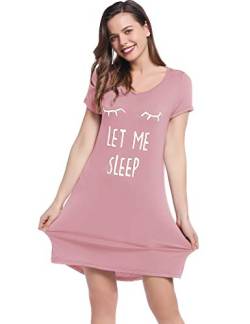 Joyaria Damen Nachthemd Kurzarm Viskose aus Bambus Süß Schlafshirt Sommer Sleepshirt T-Shirt Schlafhemd Weiche Frauen Nachtwäsche Nachtkleid Sleepwear(Staubige Rosa,S) von Joyaria