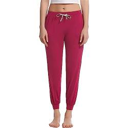 Joyaria Damen Schlafanzughose Lang Viskose aus Bambus Pyjamahose Frühling Loungehose Jogginghose Sweatpants Nachtwäsche Hose mit Taschen(Rot,S) von Joyaria