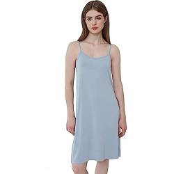 Joyaria Damen Sexy Negligee Full Slip Träger Unterkleid Sommer Slipkleid Nachtwäsche Einfarbige Unterröcke Knielang Nachthemd mit Trägern Kleider(Staubiges Blau,L) von Joyaria