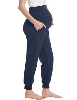 Joyaria Damen Umstands Hose Über den Bauch Schwangere/Schwangerschaft Jogginghose Lang Weich Viskose(Marineblau,M) von Joyaria