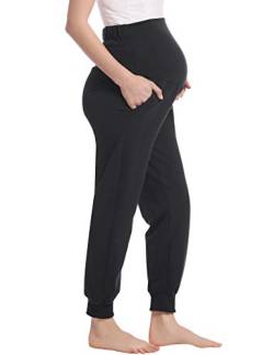 Joyaria Damen Umstands Hose Über den Bauch Schwangere/Schwangerschaft Jogginghose Lang Weich Viskose(Schwarz,M) von Joyaria