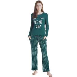 Joyaria Hausanzug Damen Kuschelig Warm Schlafanzug Lang für Frauen Pyjama Frühling Druckt Langarm Oberteile und Polka Dot Pyjama Hose Lougewear Sleepwear(Grün,S) von Joyaria