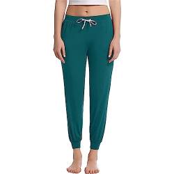 Joyaria Jogginghose Damen Frühling Viskose aus Bambus Pyjamahose Weich Freizeithose Lang Schlafanzughose Trainingshose Sweathose mit Kordelzug(Grün,XL) von Joyaria