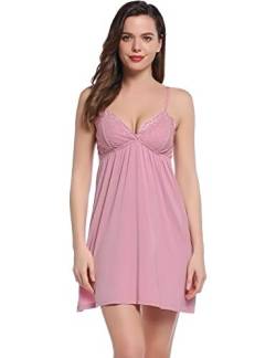 Joyaria Nachthemd Damen Negligee Nachtkleid Spitze Kurz Nachtwäsche Schlafkleid Nachtkleid(Rosa,Größe XXL) von Joyaria