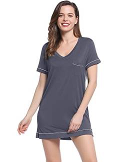 Joyaria Nachthemd Damen Sexy Schlafhemd Kurzarm Nachtkleid Sommer Sleepshirt Coole Schlafshirt Leicht Nachtwäsche Weicht Sleepwear(Dunkelgrau,XXL) von Joyaria