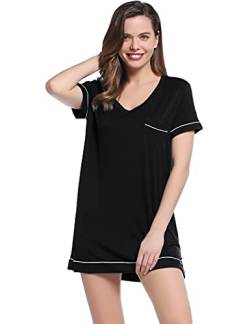 Joyaria Nachthemd Damen Sexy Schlafhemd Kurzarm Nachtkleid Sommer Sleepshirt Coole Schlafshirt Leicht Nachtwäsche Weicht Sleepwear(Schwarz,XXL) von Joyaria