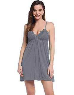 Joyaria Nachthemd Negligee Damen Nachtkleid Spitze Weich Nachtwäsche Schlafkleid Nachtkleid(Grau,Größe L) von Joyaria