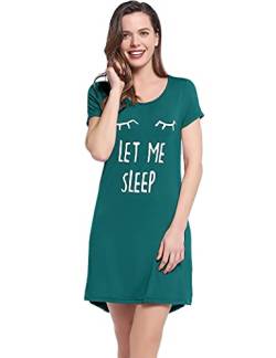 Joyaria Nachtwäsche Damen Kurz Lustig Sleepshirt Viskose aus Bambus Loungewear Nachtkleid Negligee Streifen Sleepshirt Kurzarm Sleepwear Bequeme Freizeitkleid(Grün,M) von Joyaria