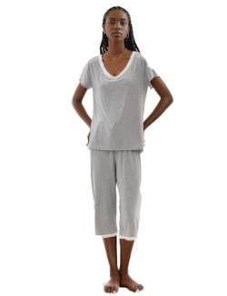 Joyaria Pyjama Damen Kurz-Top mit 3/4 Schlafhose Sommer Schlafanzug Zweiteiliger Weicht Hausanzug Bambus Sleepwear(Hellgrau,S) von Joyaria