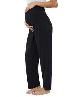 Joyaria Schwangerschaftshose Weich Yogahose für Schwangere Stretch Umstandshose Lang Freizeithose/Jogginghose/Umstands-Pyjamahose(Schwarz,XXL) von Joyaria