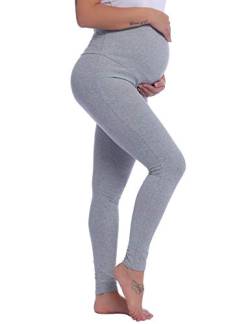 Joyaria Umstandsleggings Baumwolle Umstandshose High Waist Freizeithose Lang Schwangerschaft Blickdicht Jogginghose Weicht(Hellgrau,L) von Joyaria