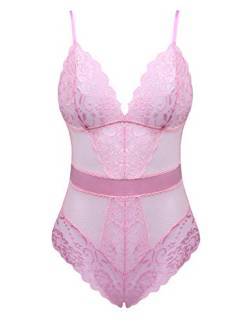 Joyaria Wäsche Body Shapewear Elegant Spitze BodysuitTransparent Heißes Outfit(Pink,XL) von Joyaria