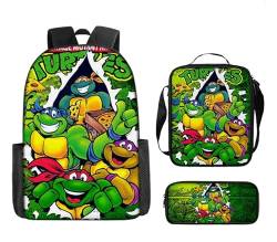 Joyes Ninja Schildkröte Rucksack mit Lunch-Tasche, Federmäppchen, 3-teiliges Kinder-Büchertaschen-Set, 3D-gedruckte Reiserucksäcke, Geschenke Rucksack für Kinder,B von Joyes