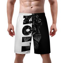 Joyidec Herren 80er 90er Jahre Badehose Quick Dry Swim Strand Shorts mit Netzfutter XS - 3XL, Löwen-Kontrast, Schwarz, Weiß, L von Joyidec