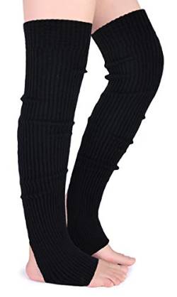 Joyingtwo Oberschenkel-Stulpen für Frauen über Knie, hohe Beinwärmer, gehäkelt, lange Socken - Schwarz - Einheitsgröße von Joyingtwo