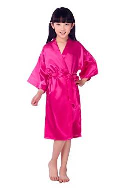 Joyplay Kinder Mädchen Kimono Aus Satin Seide Soft Robe Bademäntel Morgenmäntel Pyjamas Seidenrobe Nachthemden Nachtwäsche Seidenrobe kurz Rose L von Joyplay