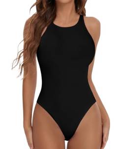 Joyshaper Body Damen Racerback Ärmellos Neckholder Bodysuit Top Rundhals Oberteil Body Elegant Unterziehbody Body Suit Sexy Leotard mit Tanga Sommer Bodys für Frauen Schwarz L von Joyshaper